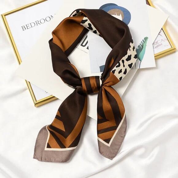 2/$30 NEW Coffee Mocha Animal Print Abstract Printed Silky Fashion Scarf - Picture 1 of 11